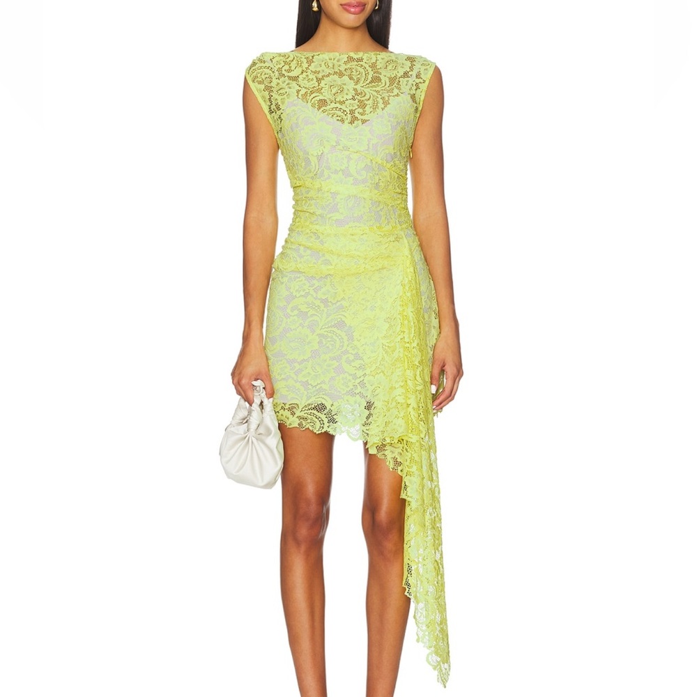 Anna Quan Asymmetrical Lace Dress in Yellow